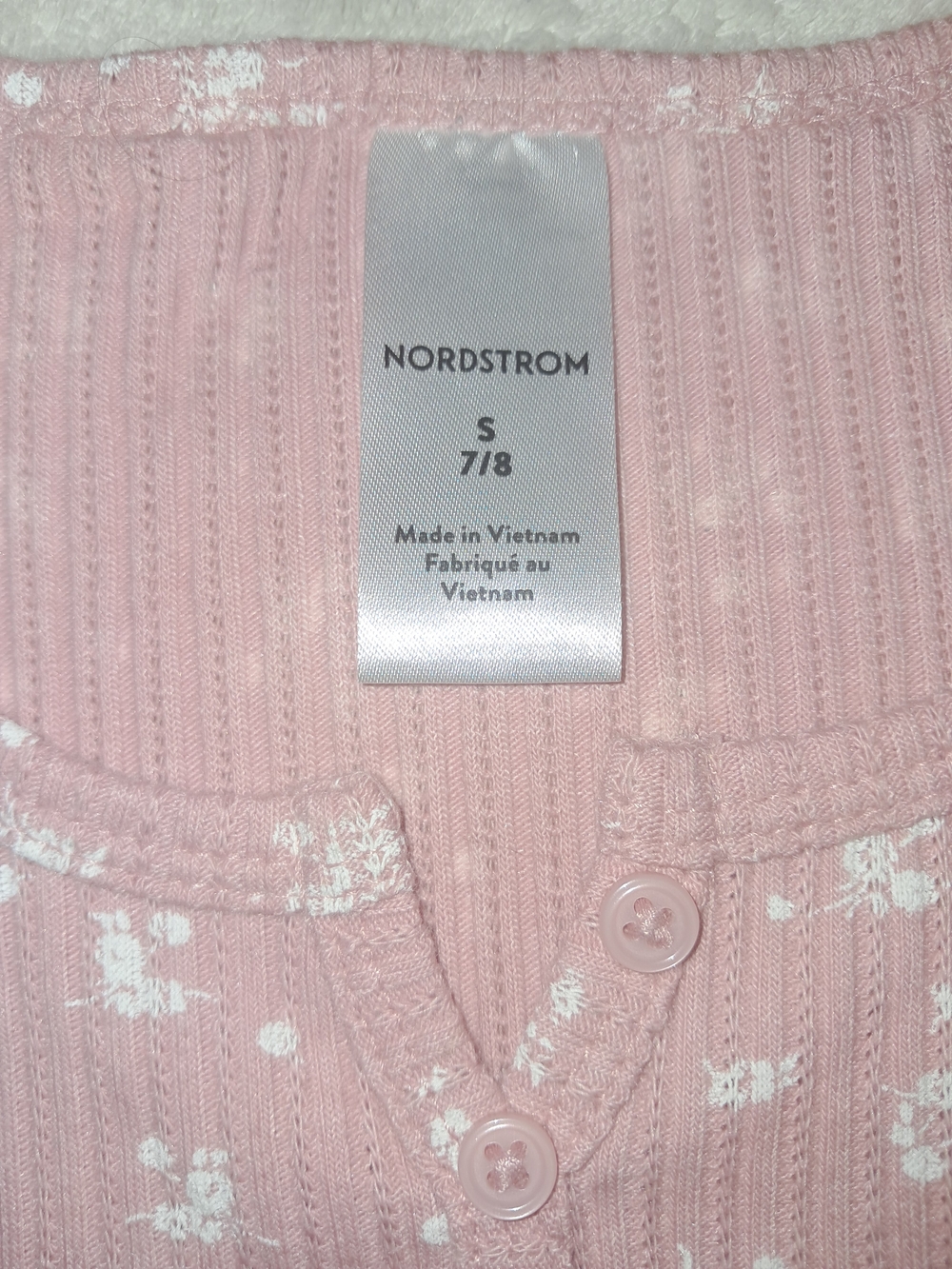 Nordstrom Pink Ribbed Henley Tee with White Floral Print - Picture 4 of 5